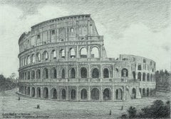 Colisée, Rome Crayon Drawing on Paper, Antique, 1950s, Unframed