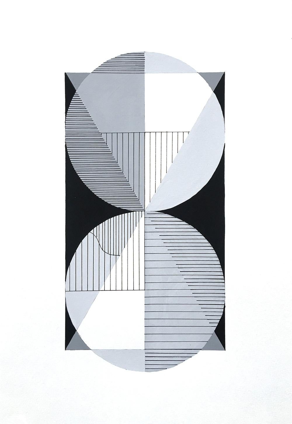 Annette Cords Abstract Drawing - Gouache Ink Paper Small Monochramatic Geometric Black White