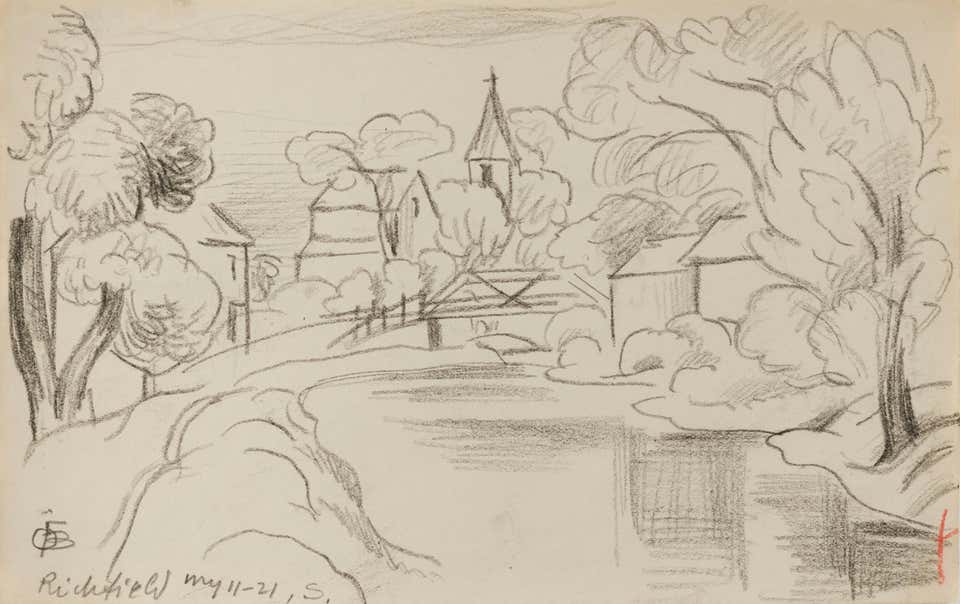 Famous American artist early architectural sketch traditional style