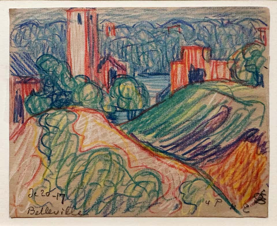 Unique and impactful coloured architectural sketch famous American artist