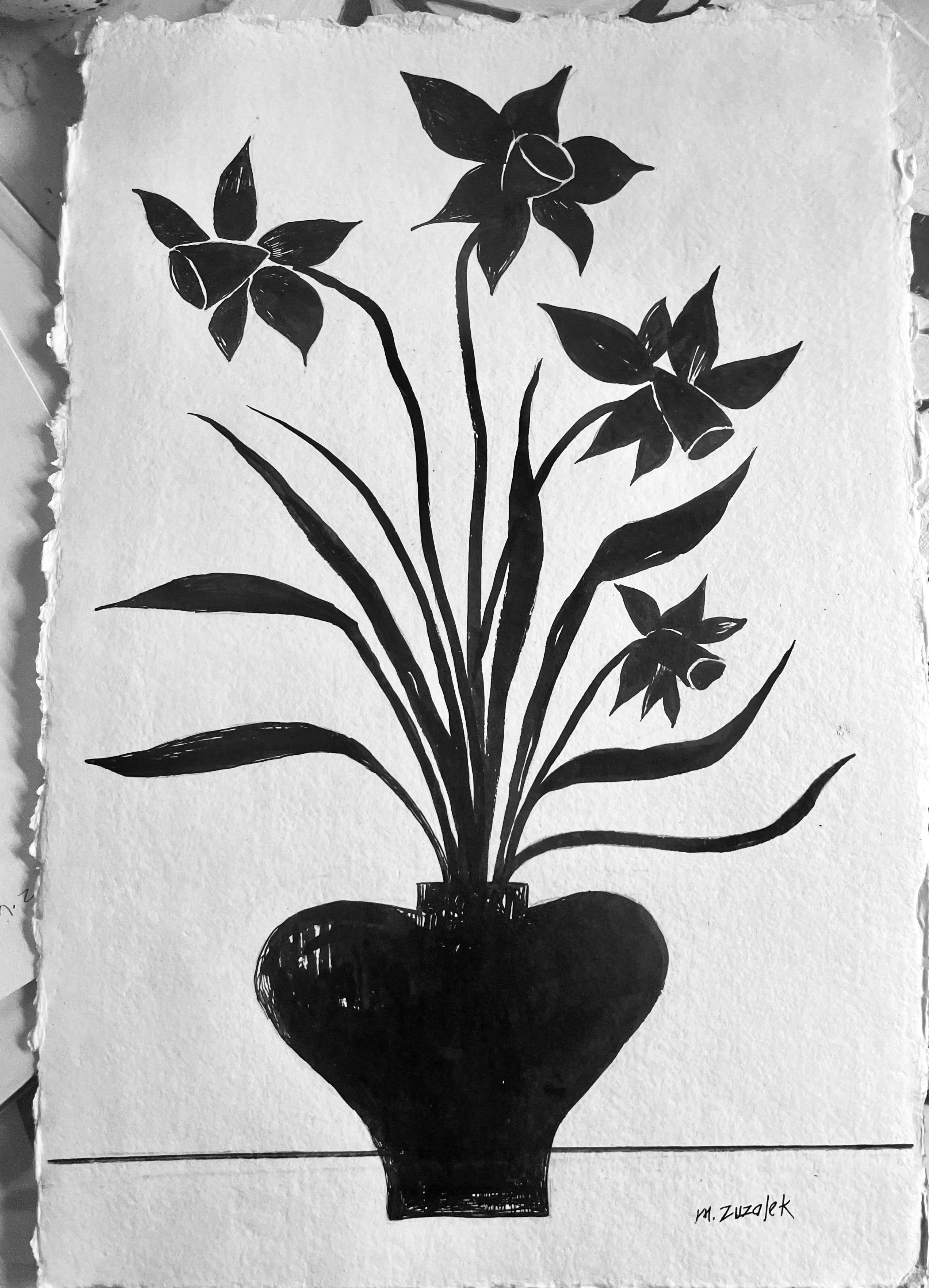 Botanical in India ink on handmade deckled edge watercolor paper. 
11 1/4 x 17