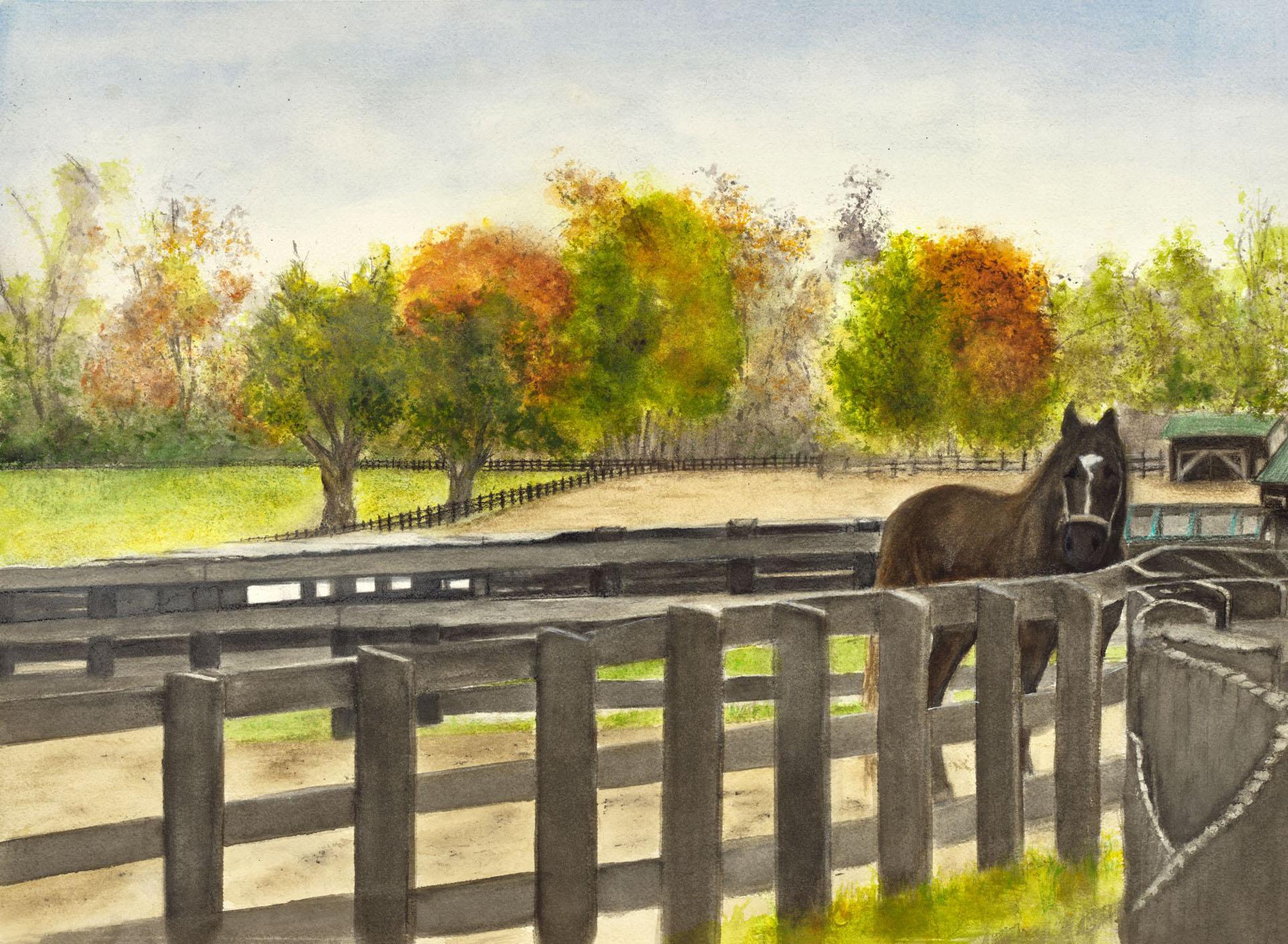 Nancy Holleran Landscape Art - Kentucky Old Friends Horse Retirement