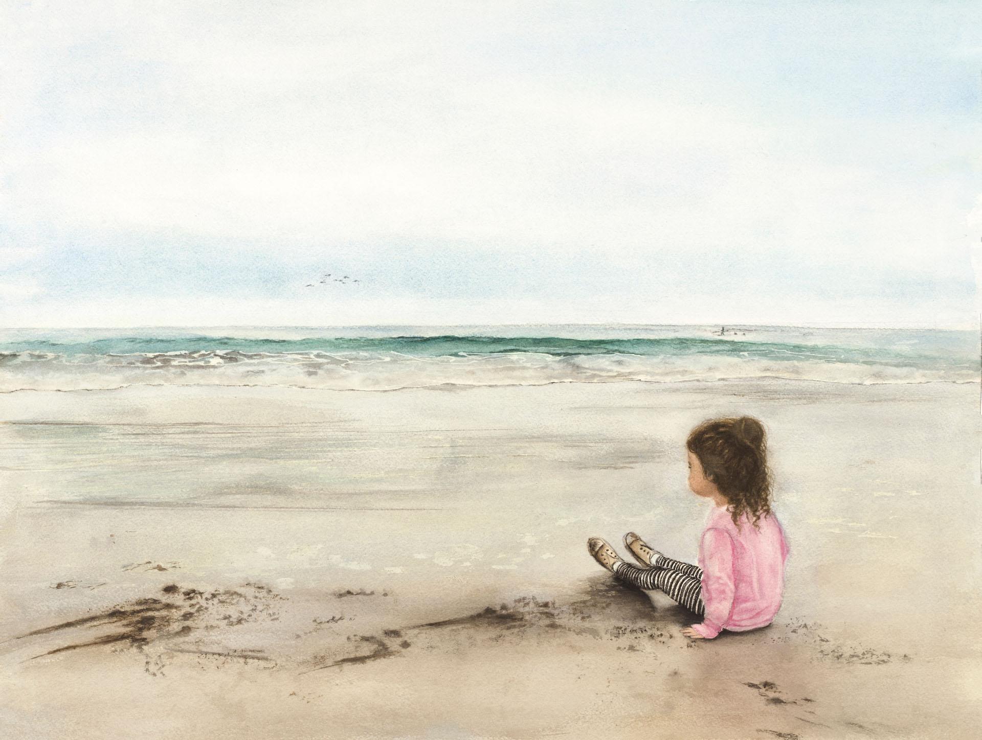 Nancy Holleran Figurative Art - Sitting On The Wet Sand