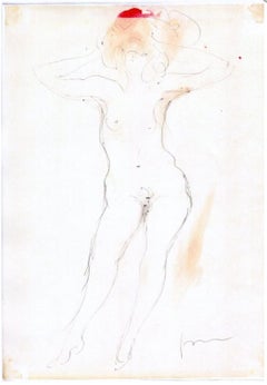 Nudo in piedi/Standing Nude, Drawing, Figurative Art, Nude, Watercolor