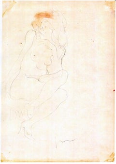 Nudo Seduto/Seated nude, Drawing, Figurative Art, Nude, Watercolor