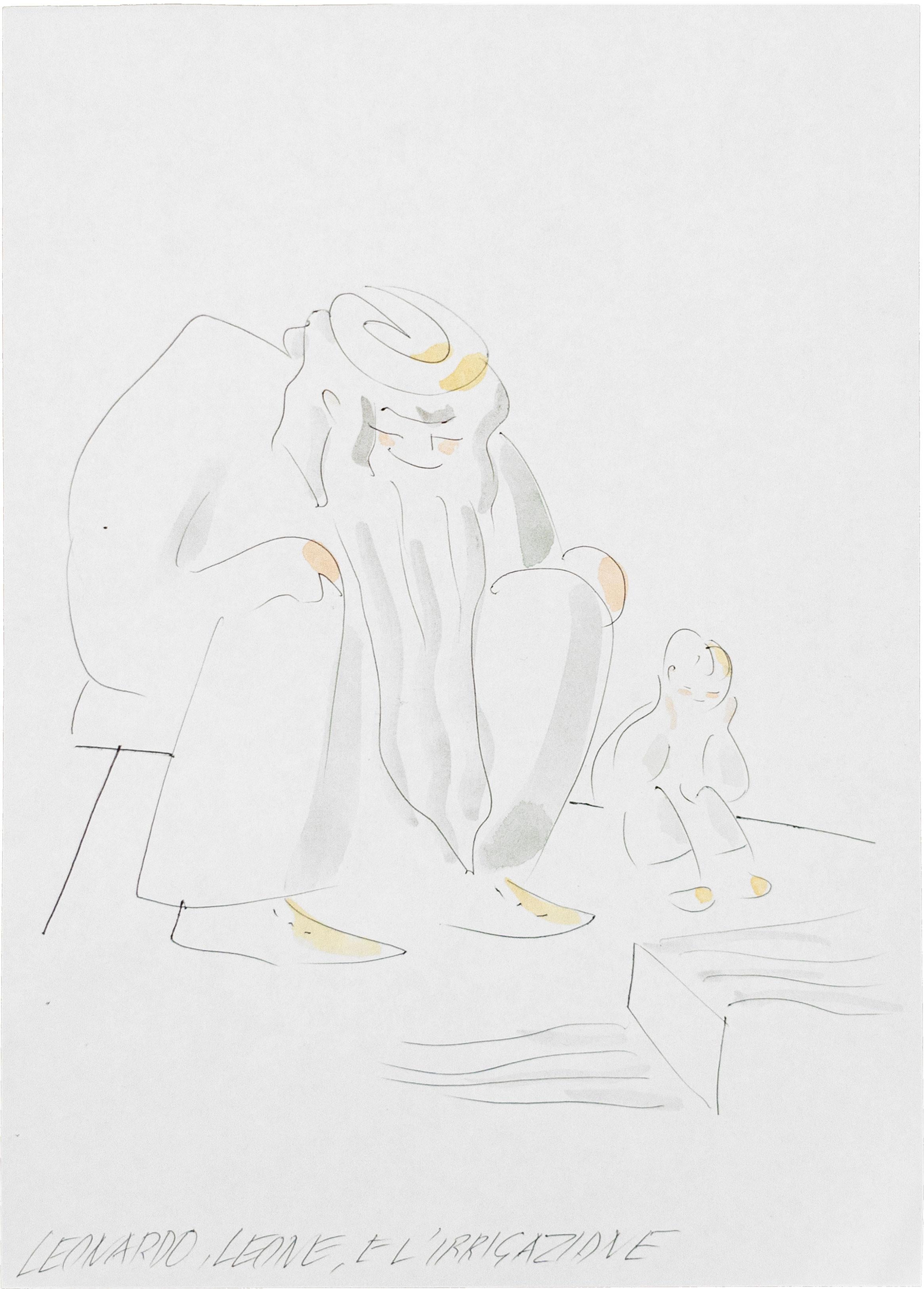 Lisa Ponti Figurative Art – Senza Titolo, ca. 2000, Disegno su carta, Illustrazioni a penna, Acquerelli
