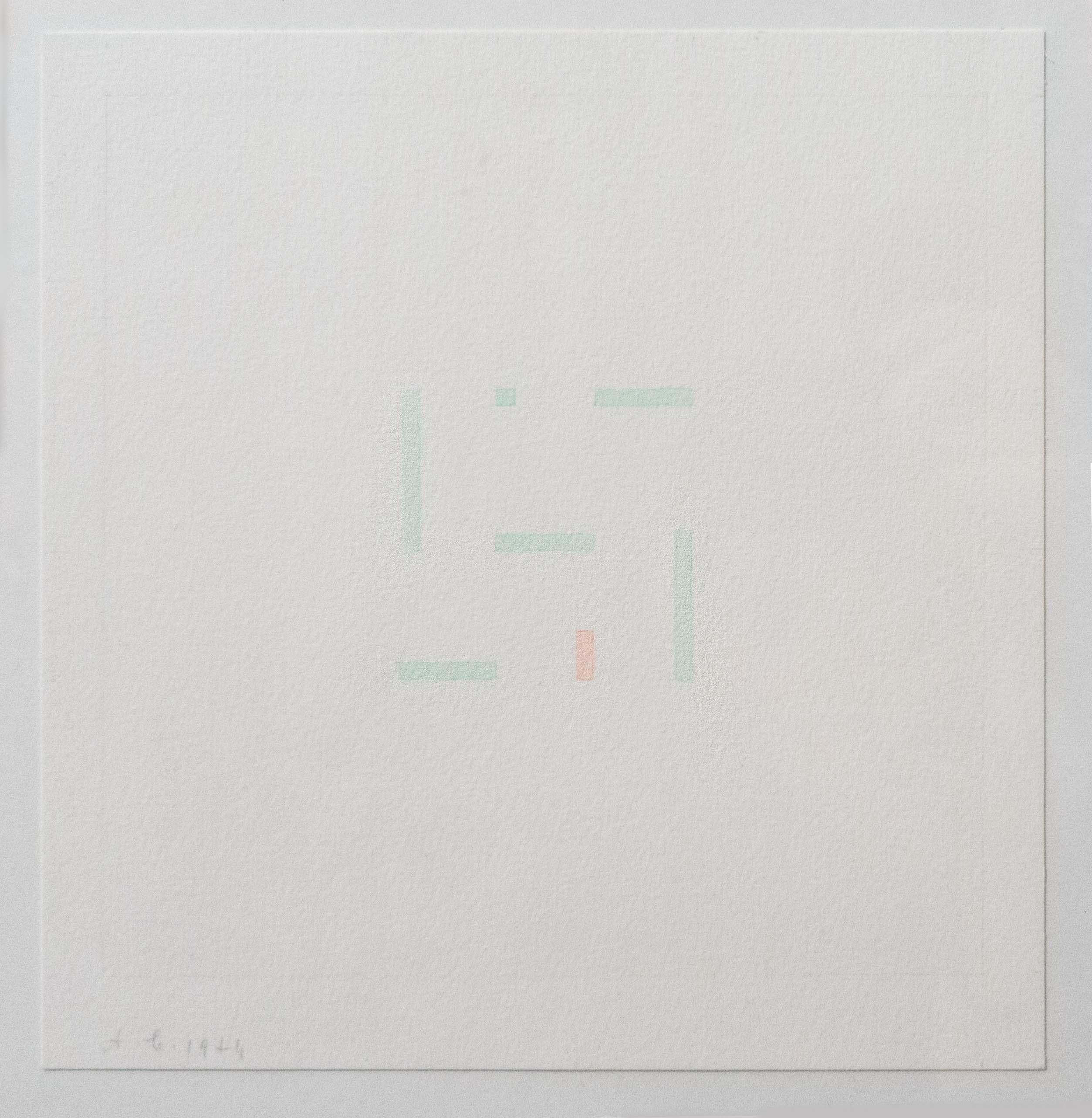 Antonio Calderara Abstract Drawing - Green + red constellation