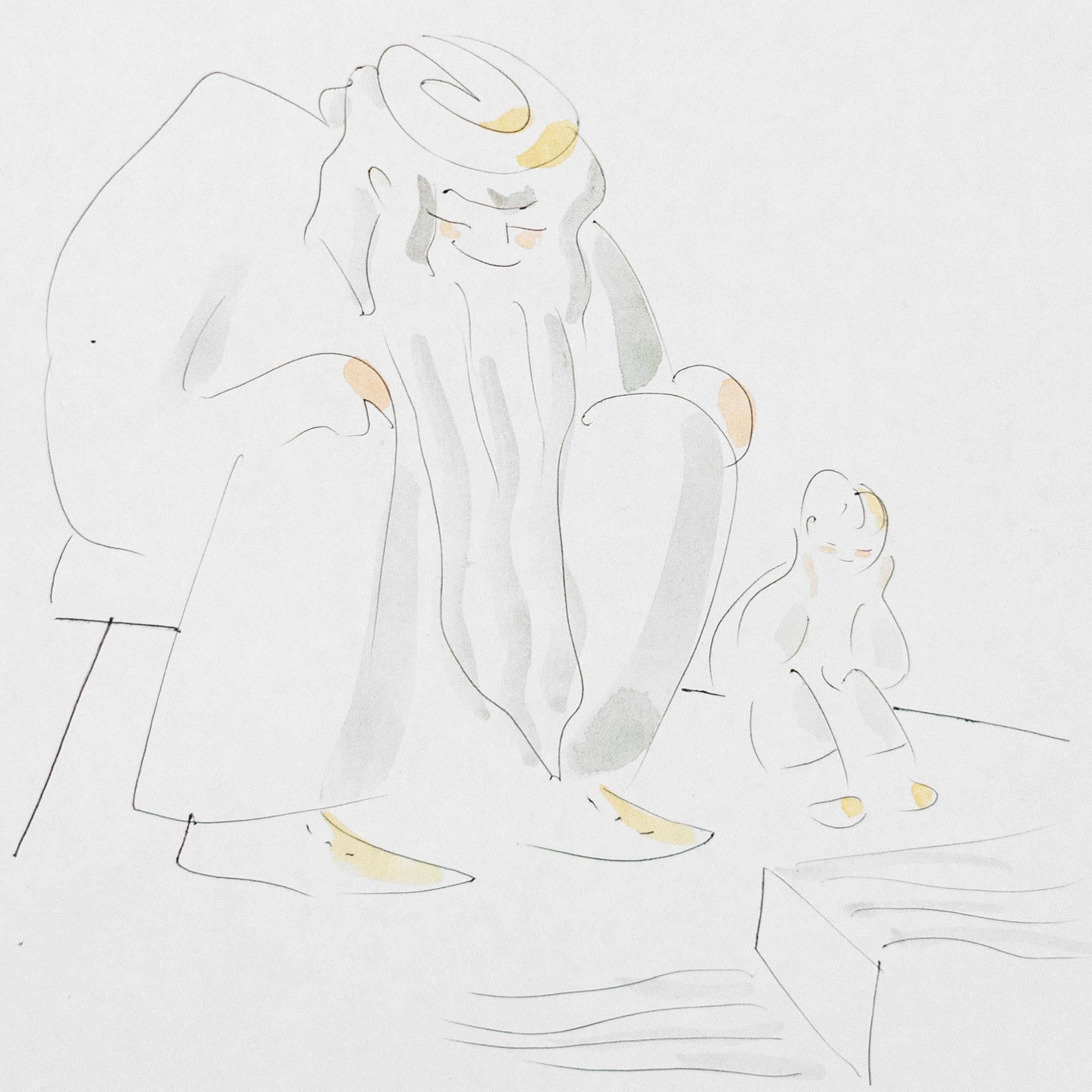 Senza Titolo, ca. 2000, Disegno su carta, Illustrazioni a penna, Acquerelli (Grau), Figurative Art, von Lisa Ponti