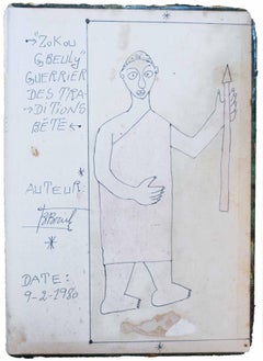 Zokou Gbeuli guerrier des traditions Bété, 1980, Art africain, Dessin