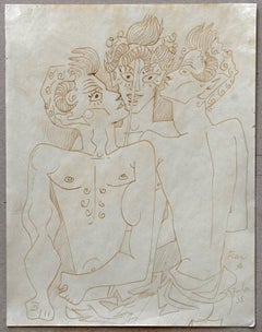 Trois Faunes, 1938 encre sur papier beau dessin