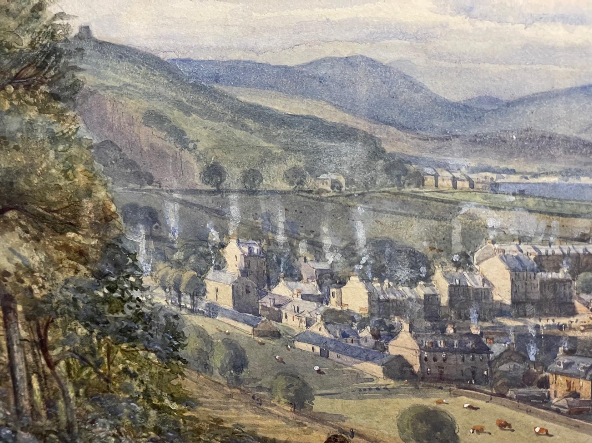 Fine and fresh Town view toward Dunoon, Scotland and harbor by Patrick Downie (1854-1945), a 19th century/20th century Scottish artist known for seascape and coastal paintings.  Much of Downie's work is in oil paint, but this one is a freshly