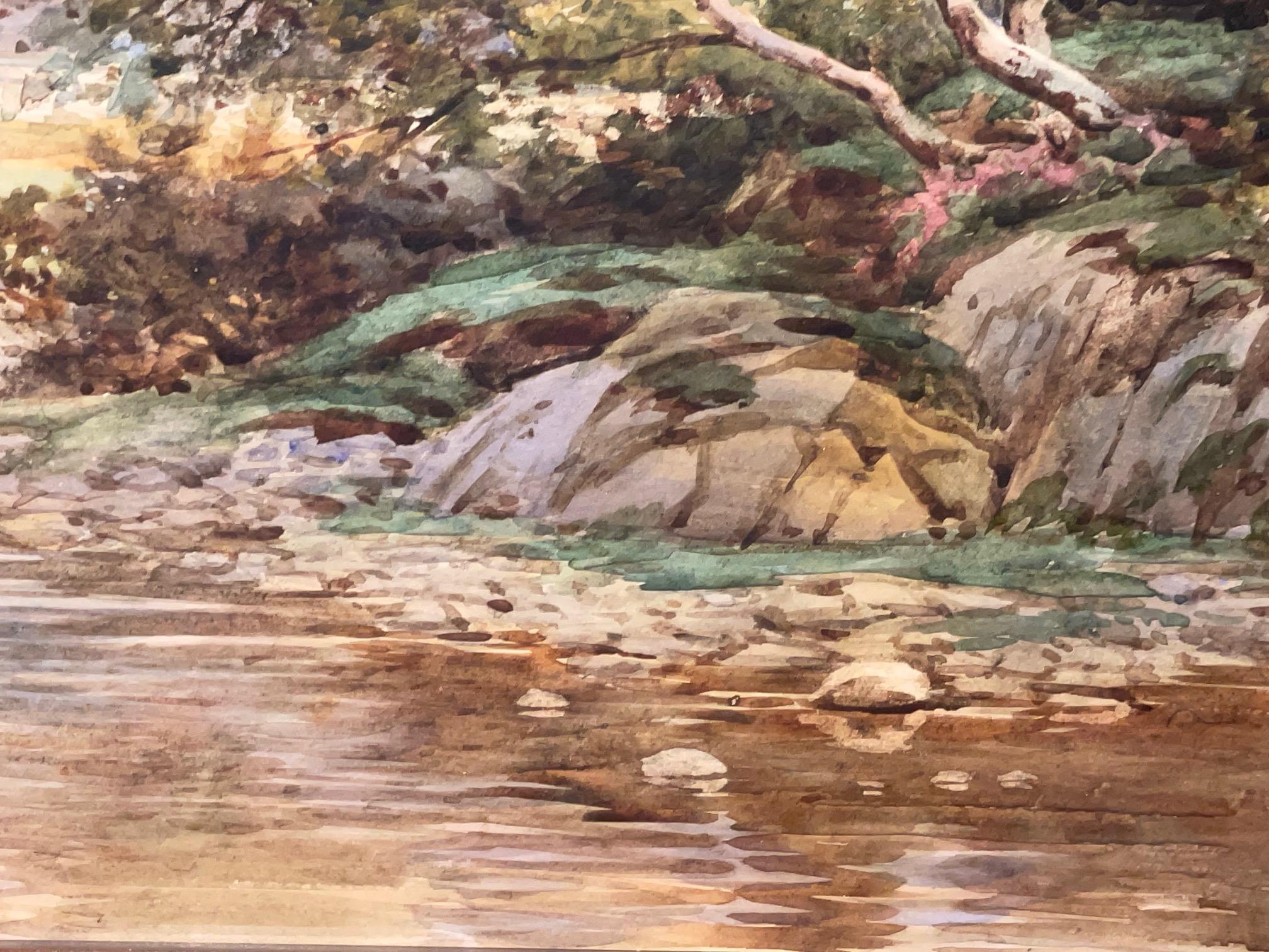 The Angler on Riverscape  - Brown Landscape Art by William Bradley Lamond