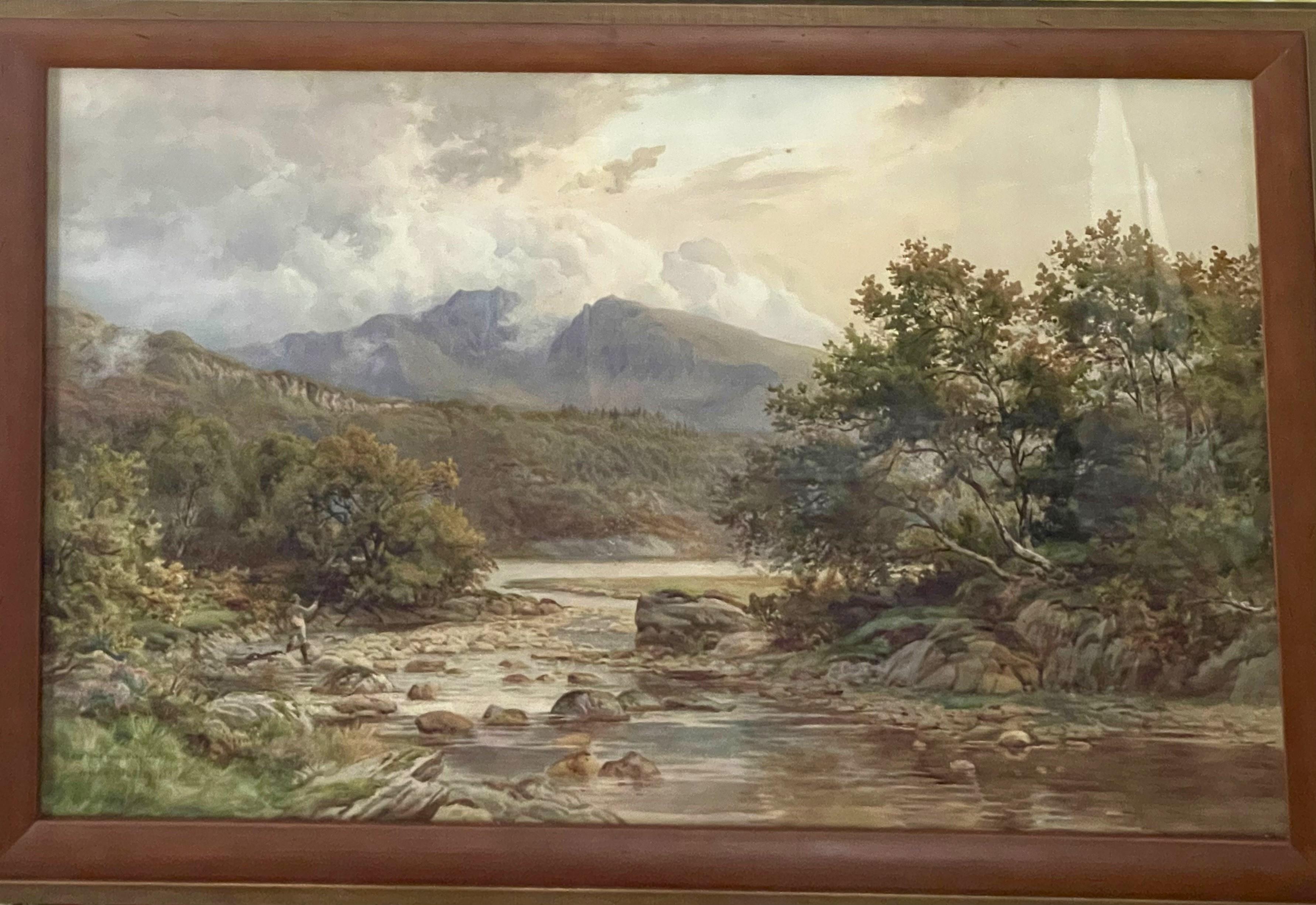 William Bradley Lamond Landscape Art - The Angler on Riverscape 