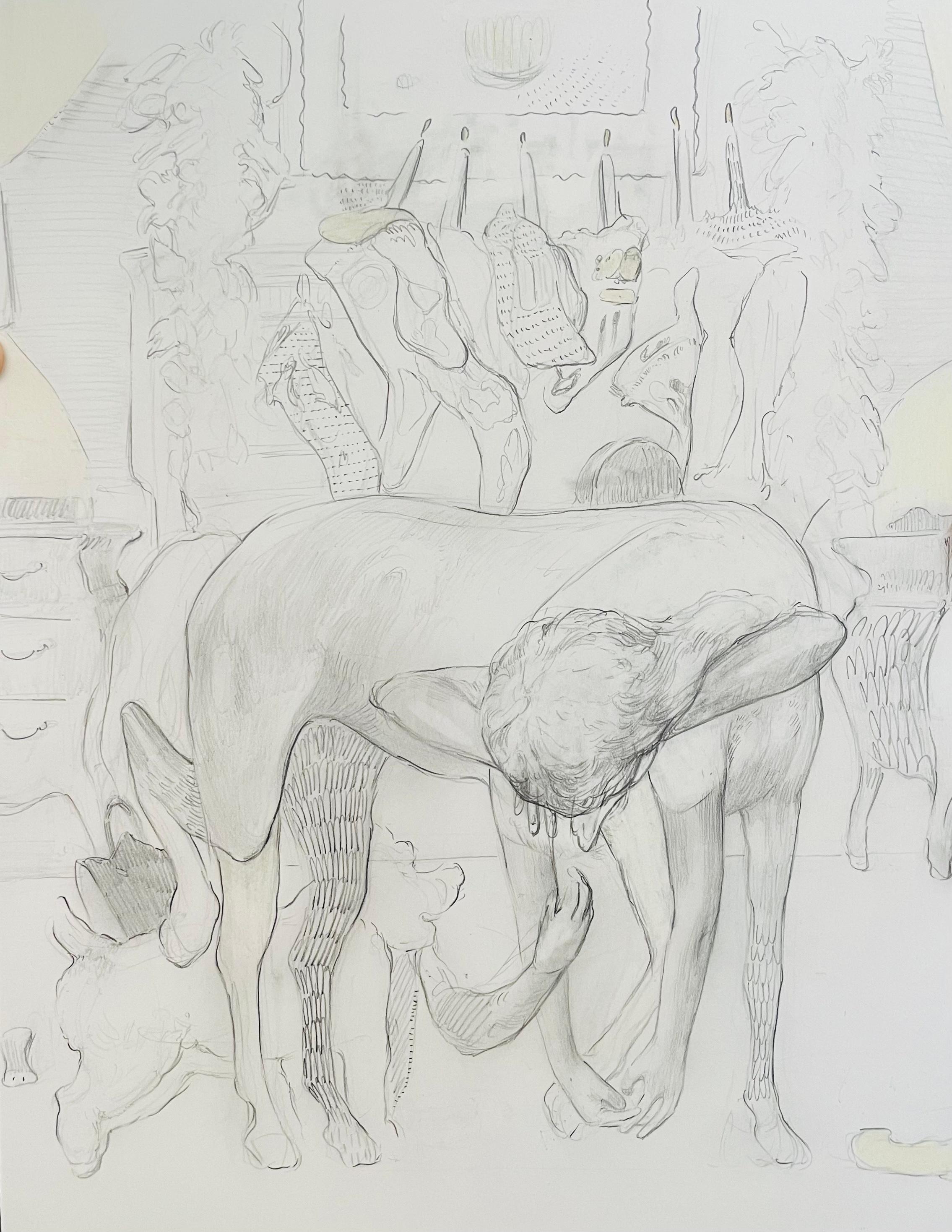 Gonzalo García Figurative Art - "Sueño con un centauro amarillo", centuar, surrealist drawing, figurative