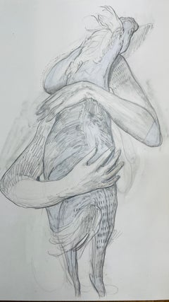 "El abrazo" dessin contemporain accolade figurative cheval. 