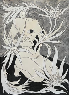 "Estudio para Sentimiento interior I" schizzo, corpo, bianco e nero, piante