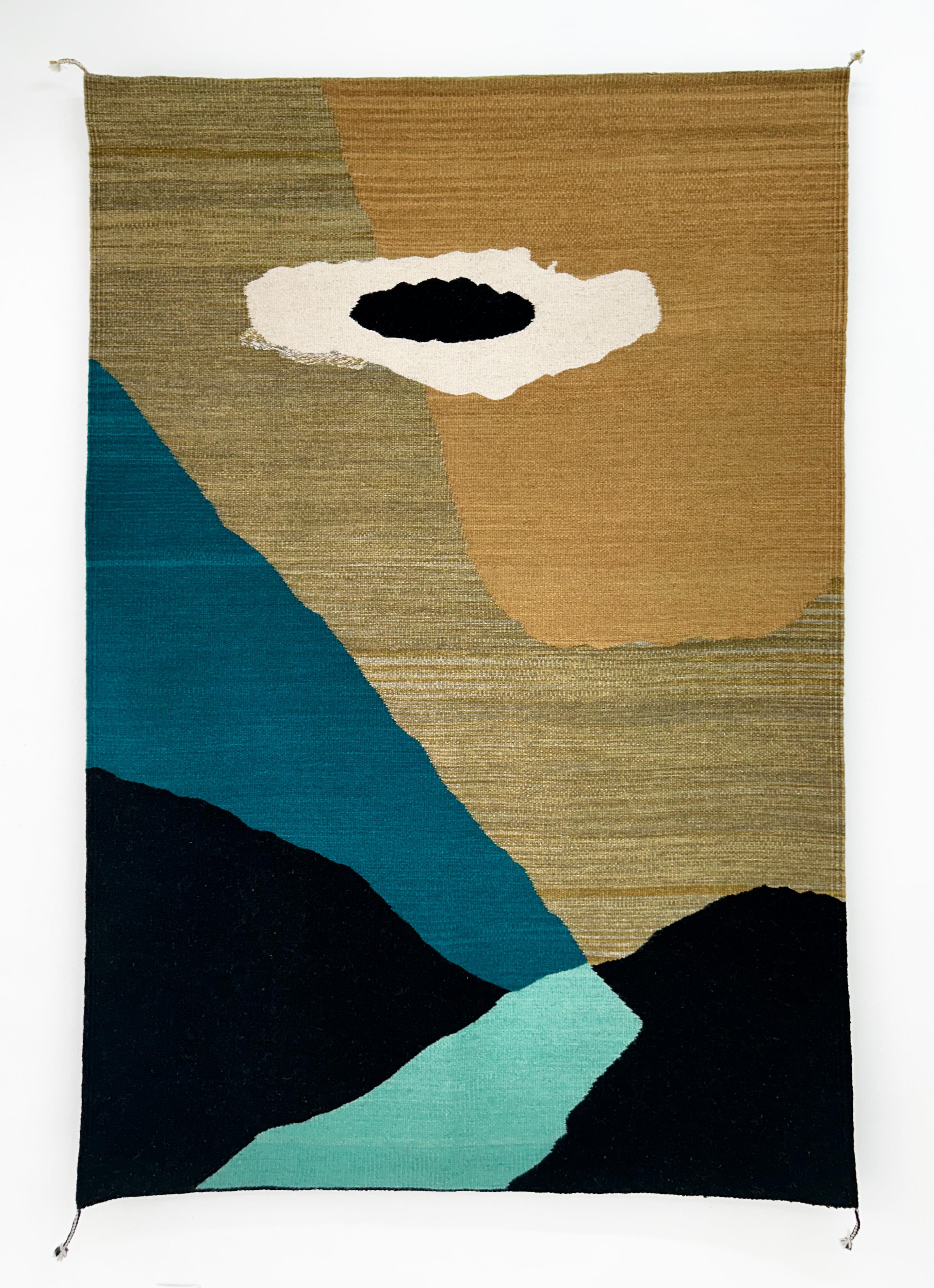 Contemporary Alejandra España Wool Dyed Tapestry Green Landscape