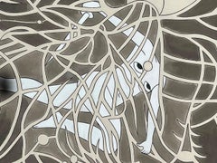„Head“ (Studie zu aufdringlichen Gedanken), Tinte auf Papier, 76 × 36 cm, feministische Zeichnung