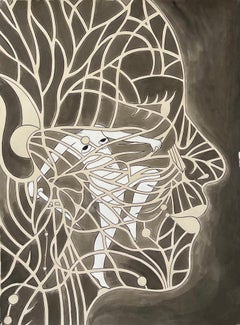 „Head“ (Studie zu aufdringlichen Gedanken), Tinte auf Papier, 76 × 36 cm, feministische Zeichnung