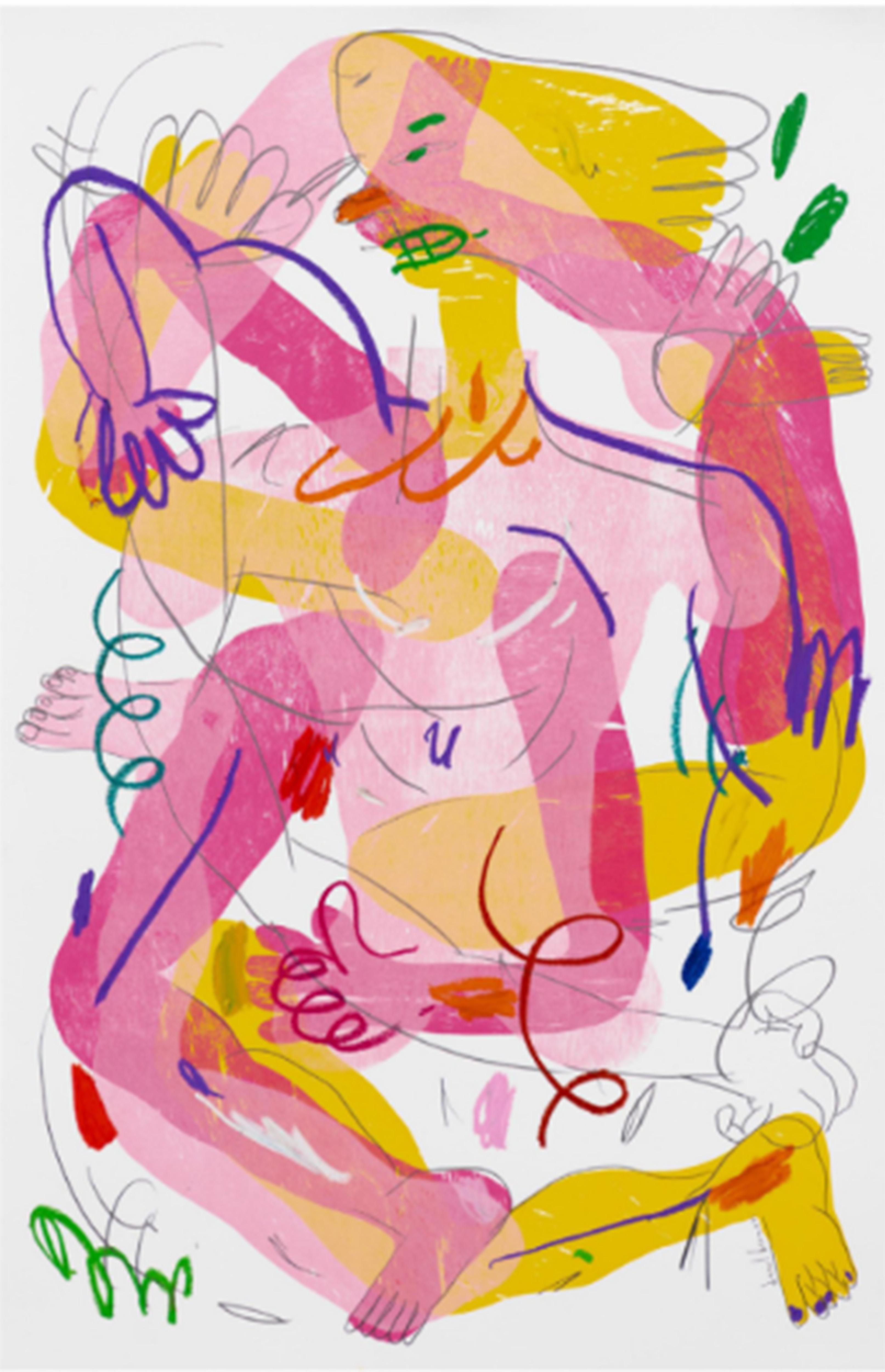 Daniel Berman Abstract Drawing – V7: Variationen einer Körper-Serie, Ölpastell, 89 x 58 cm, figurative Abstraktion