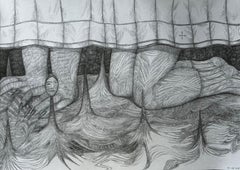 Disegno surrealista in grafite, incorniciato, 21° secolo, 60x70 cm