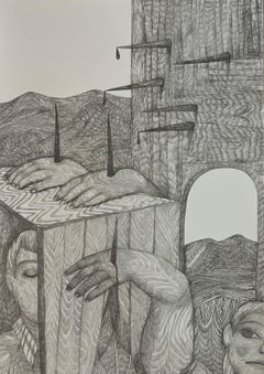 Una ventana, dibujo a lápiz, 72 x 60 cm, dibujo surrealista, 2025