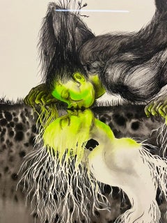 „Compostable Trinity“, Tinte und Aquarell, 90 x 71 cm, Akt- und Figurenzeichnung.