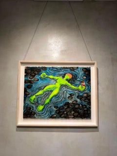Amphibie, Tusche und Aquarell, 90 x 71 cm, Ökologie-Karikatur, 2025