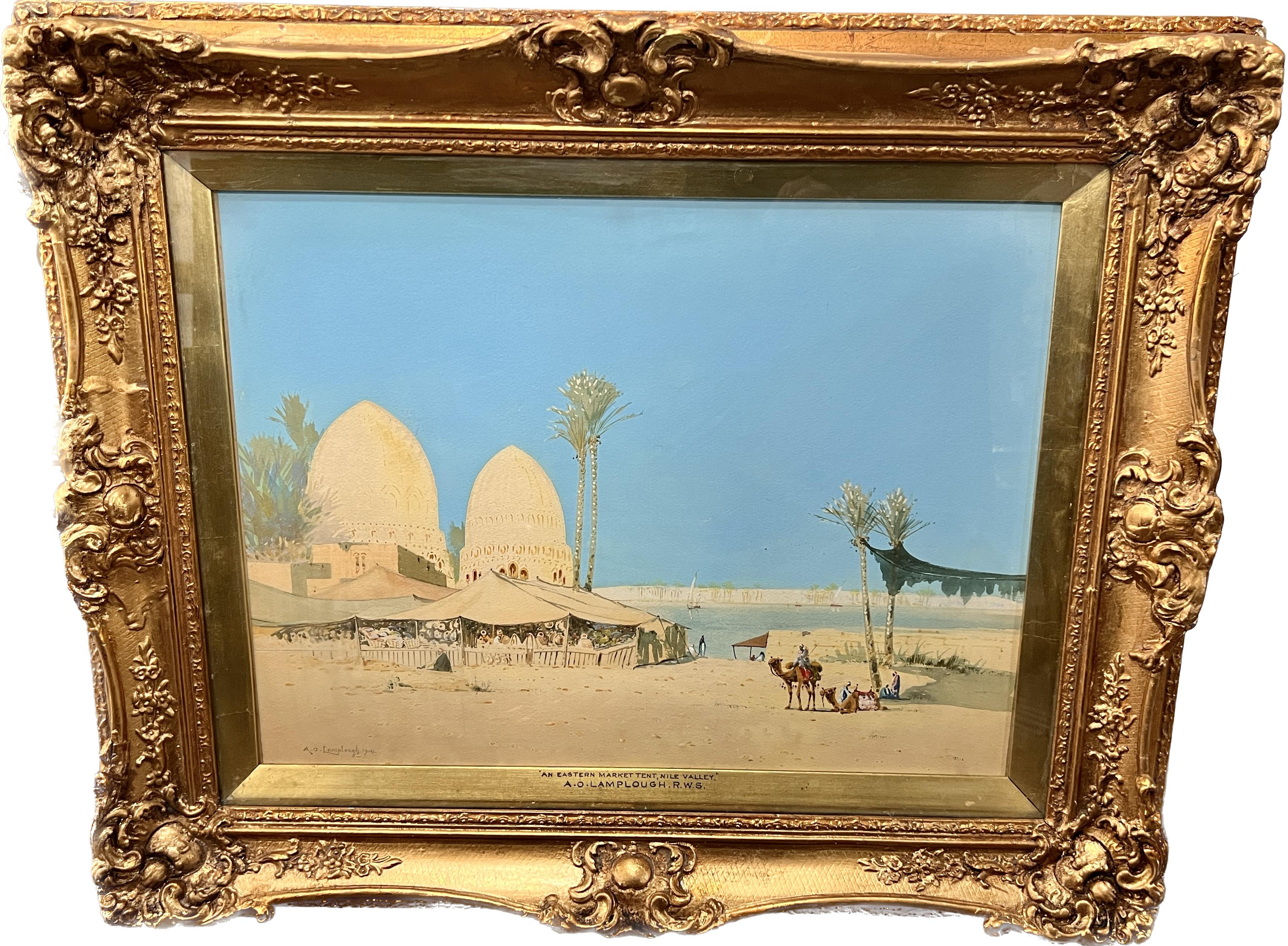 Augustus Osborne Lamplough R.W.S. Figurative Art - An eastern market tent, Nile Valley