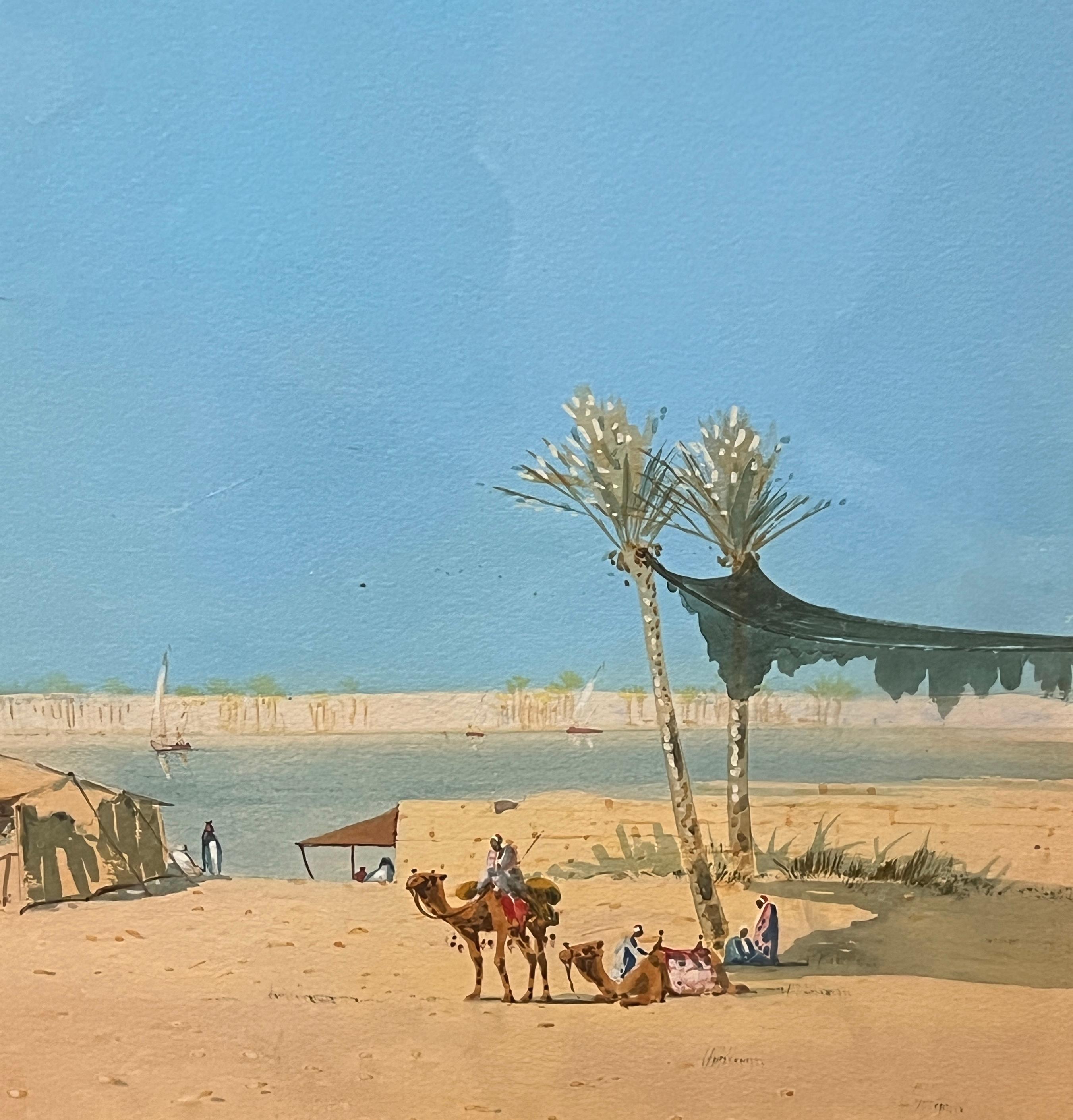 Ein Zelt auf dem östlichen Markt, Nile Valley (Braun), Figurative Art, von Augustus Osborne Lamplough R.W.S.