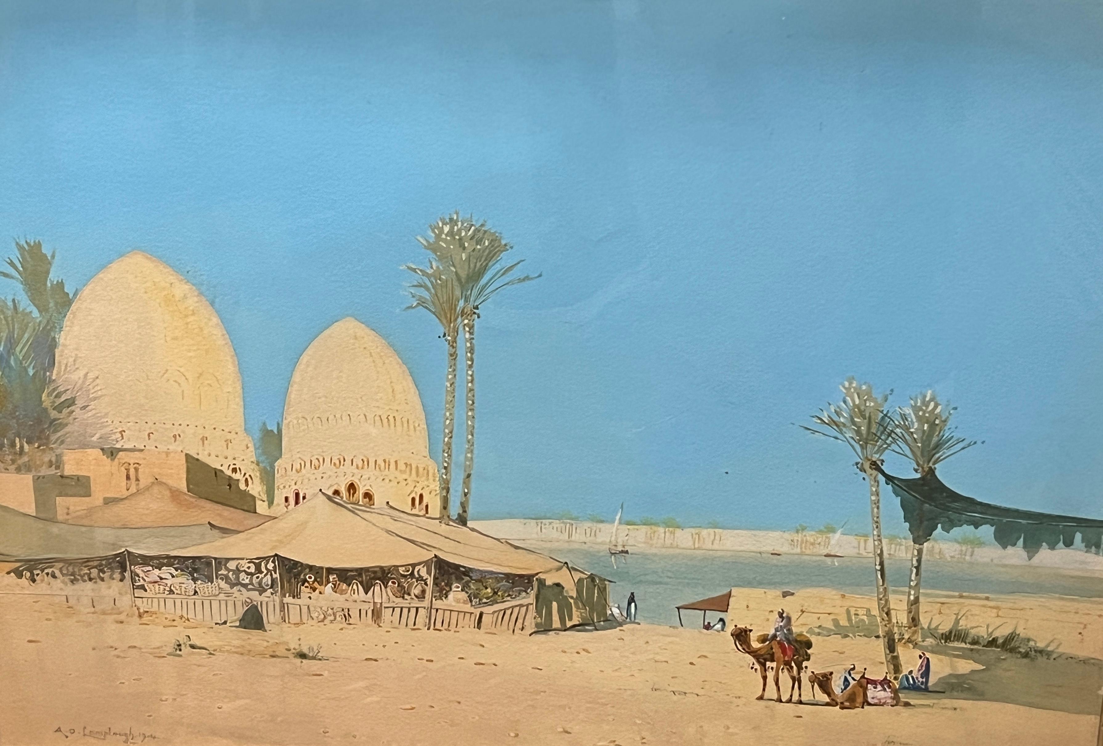 An eastern market tent, Nile Valley - Art by Augustus Osborne Lamplough R.W.S.