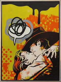 "Shut Up and Kiss Me Cowboy" Oil and Spray Paint on canvas 42x32 Western Pop Art