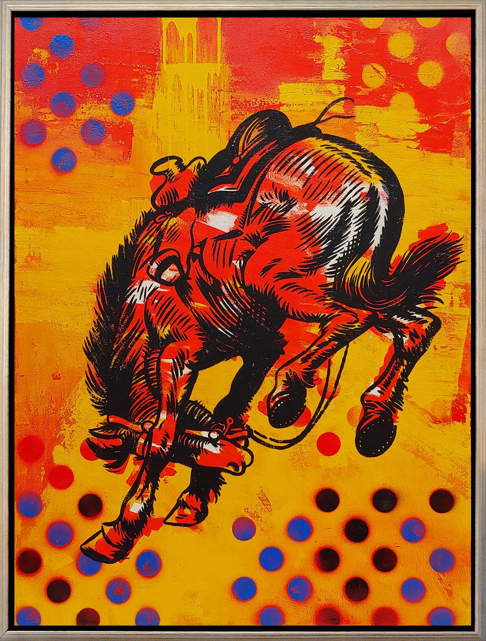 "Amarillo Red" Cowboy Pop Art, Oil and Spray Paint on canvas, Western Art 