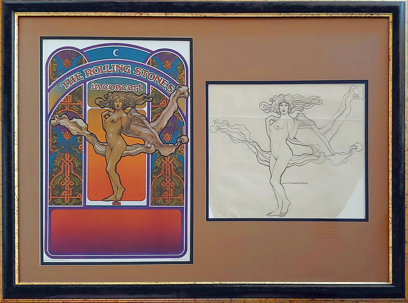 David Edward Byrd  Figurative Art - Rolling Stones original 1969 Naked Lady drawing from the Concert tour Poster