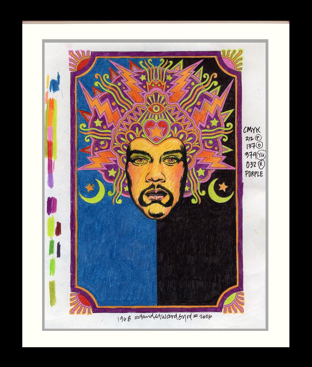 David Edward Byrd  Portrait – „Jimi Hendrix Original-Farbstiftskizze“ Fillmore East, die allererste Version