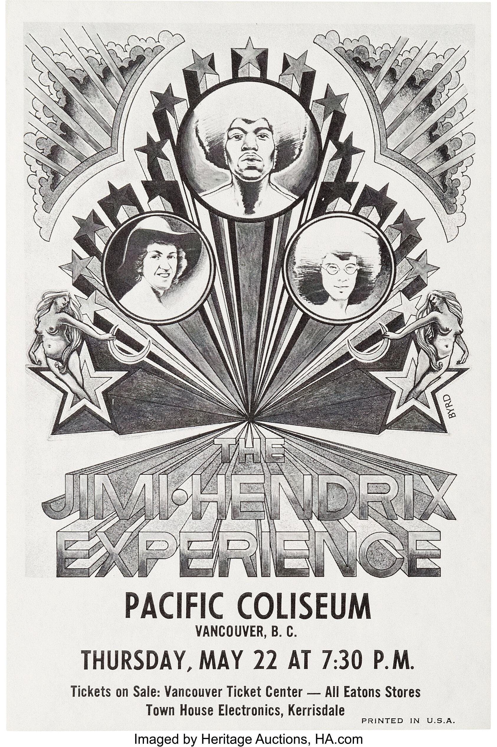 Jimi Hendrix 1969 original vintage art U.S. Tour Moon Maidens  For Sale 1