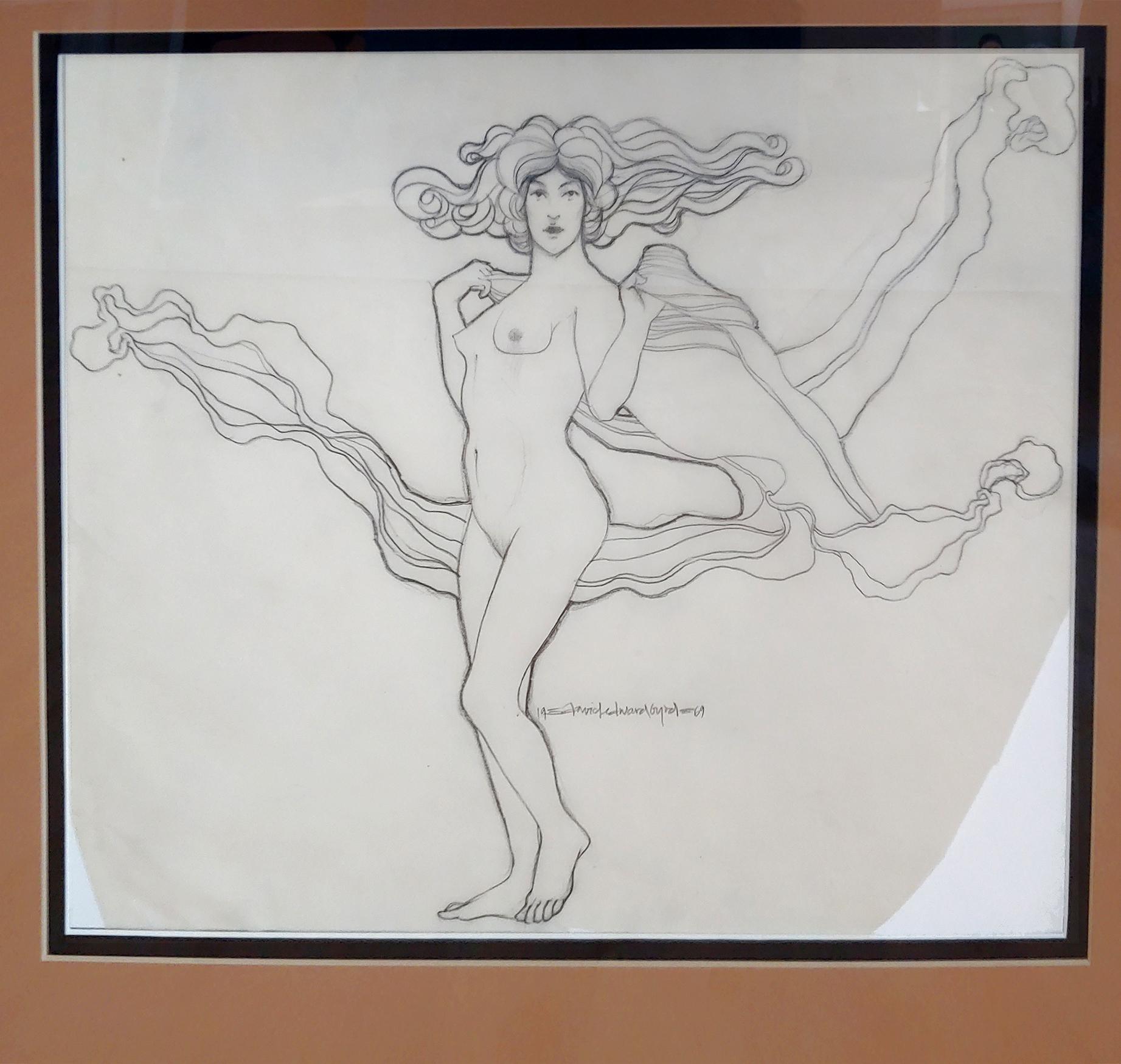 Rolling Stones original 1969 Naked Lady drawing from the Concert tour Poster - Art by David Edward Byrd 