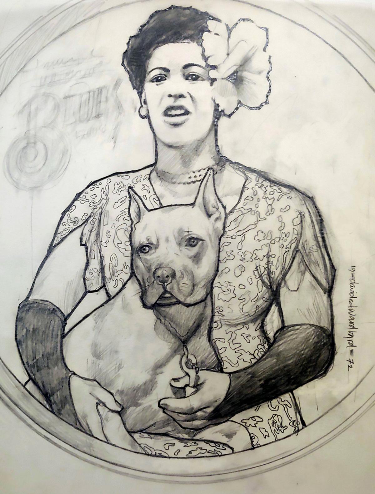 « Billy Holiday and her dog Mister » Blues 1972 original - Art de David Edward Byrd 