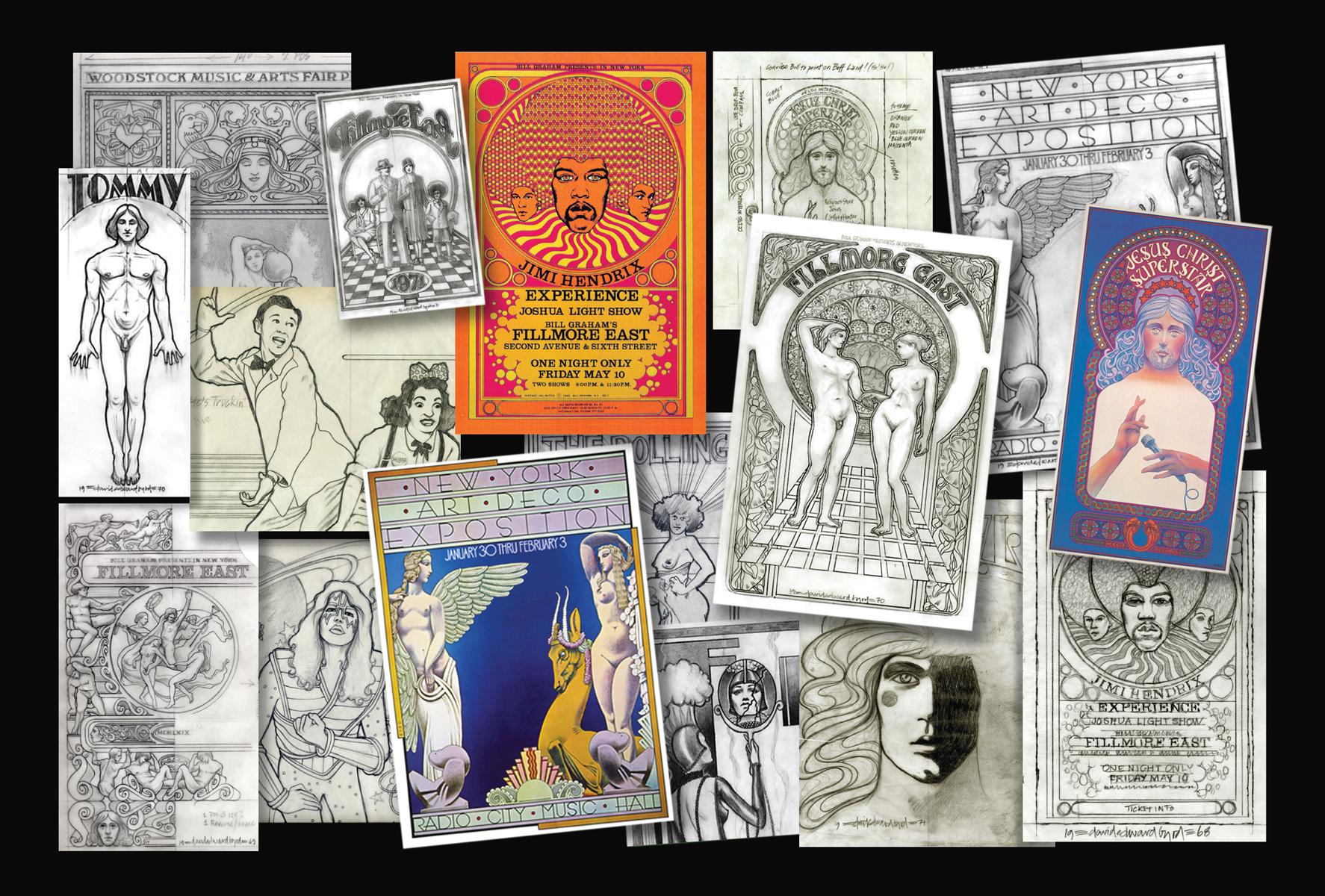 Fillmore East 1968 Traffic, Blue Cheer, Iron Butterfly opere d'arte originali - Portrait Marrone di David Edward Byrd 