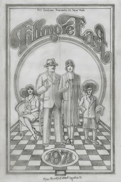 Vintage Original 1971 Fillmore East program cover pencil drawing Rock and Roll