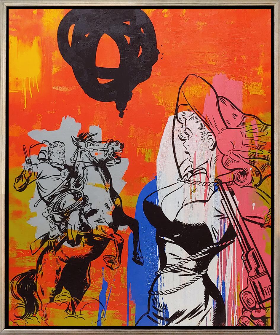 "Well Now You Found Me" Large 62x52" POP Art Cowboy & Cowgirl Oil on canvas
