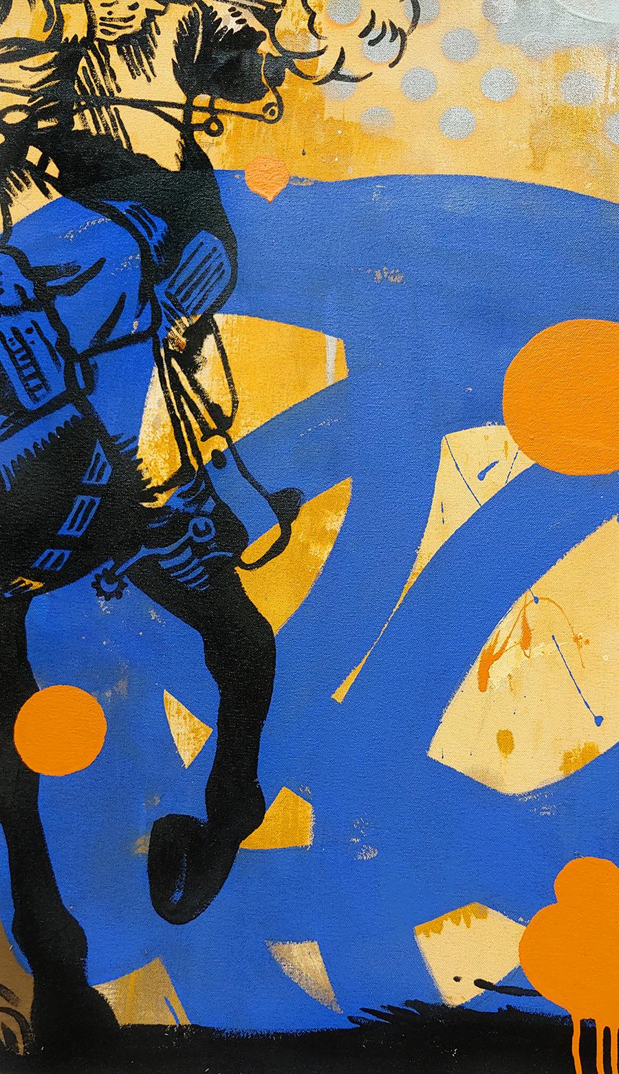 „Midnight Showdown on the Hogbacks“ Öl, Sprühfarbe & Emaille auf Leinwand 46x38“  – Painting von Matt Straub
