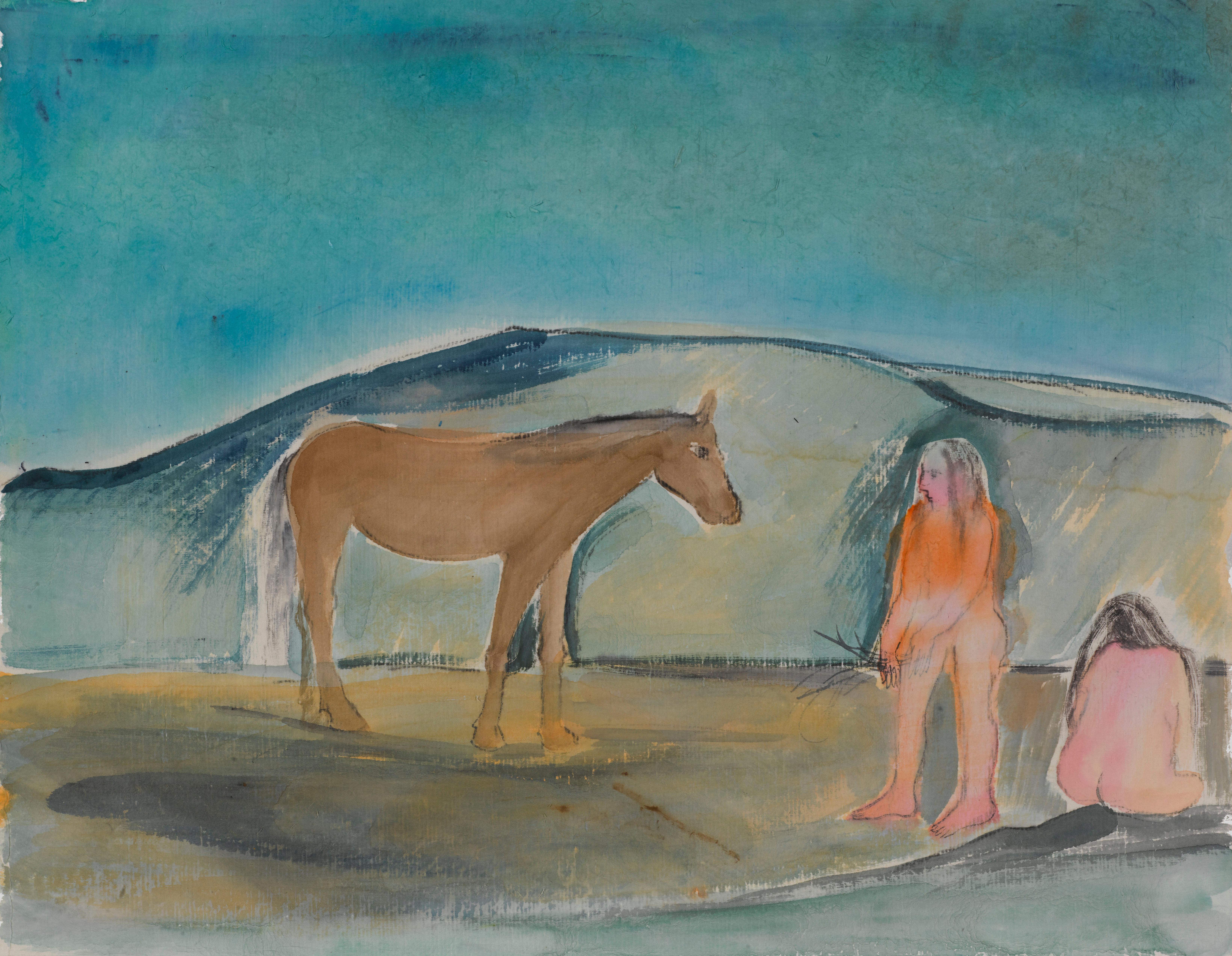 Zhang Chunyang Figurative Painting – Expressionistisches figuratives Aquarellgemälde – Serie „The Horse Whisper No.2-24“ 