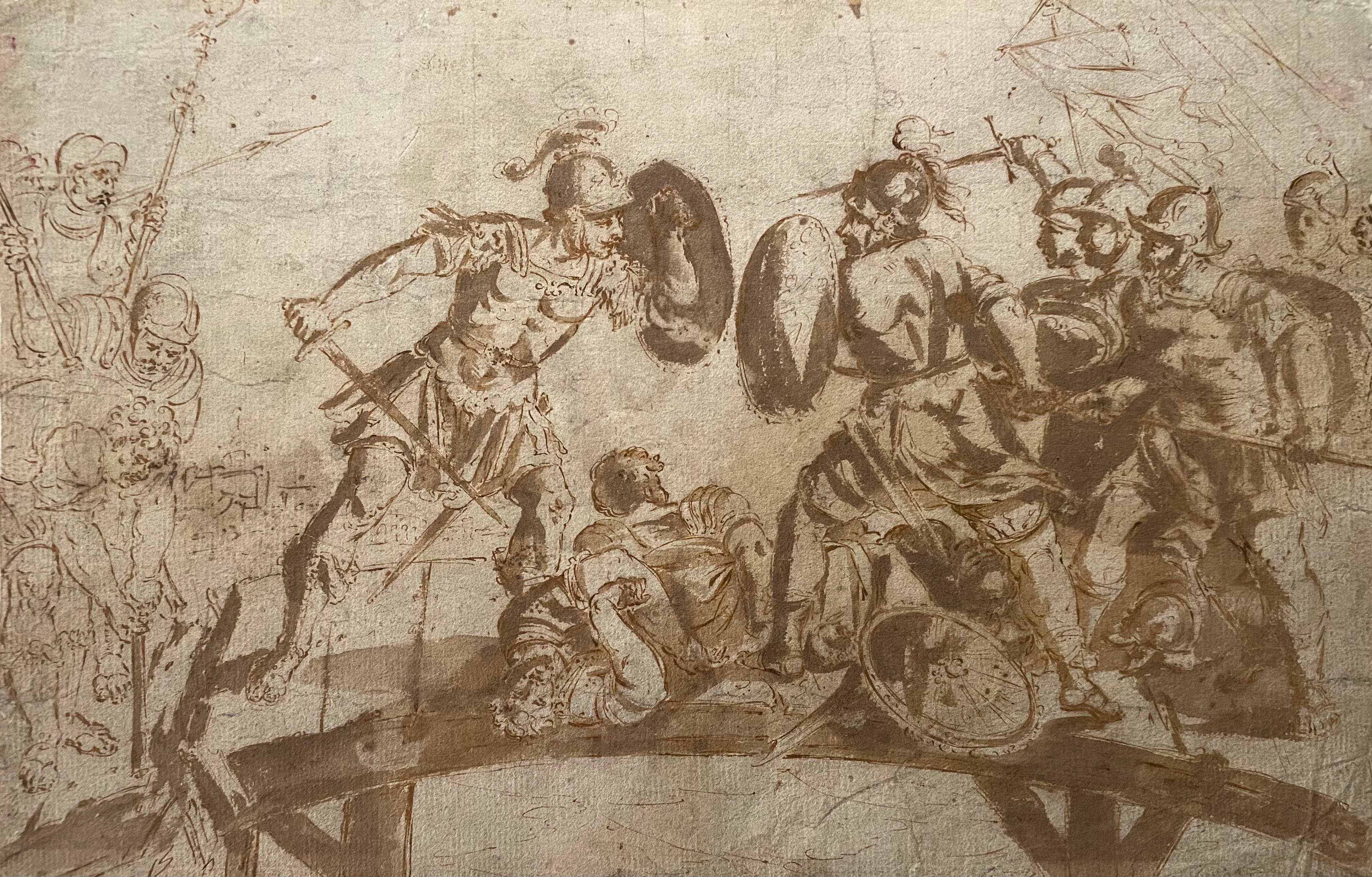 HIERONYMUS FRANCKEN II Figurative Art - STUDY FOR 'HORATIUS COCLES DEFENDING THE SUBLICIAN BRIDGE' (1620)