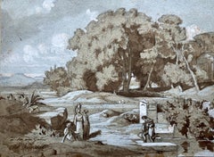 FIGURES BY A STREAM IN AN ARCADIAN LANDSCAPE