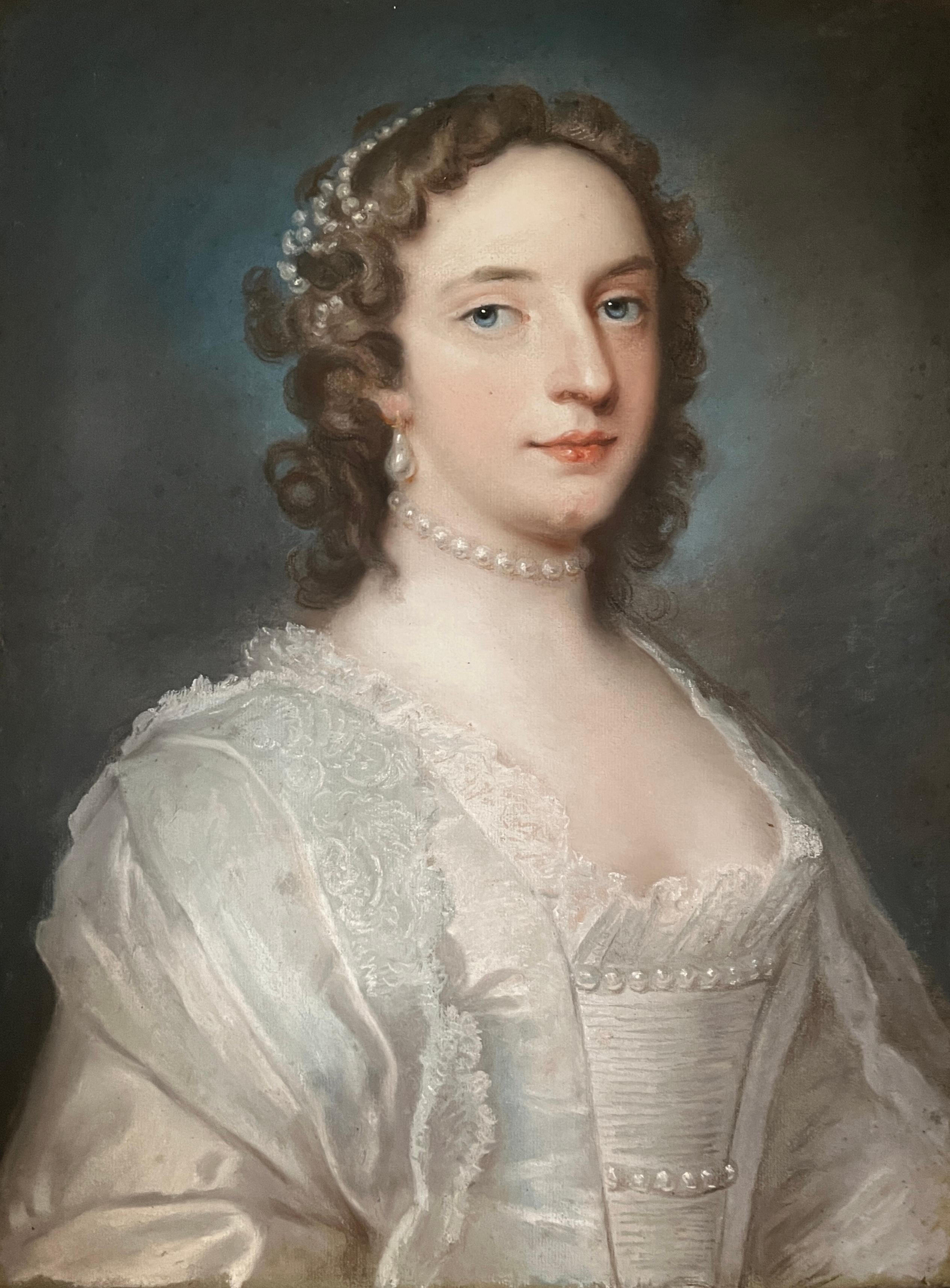 William Hoare Portrait - PORTRAIT OF A LADY IN PEARLS