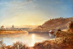 A SUNSET VIEW OVER THE TIBER, LOOKING TOWARDS MONTE MARIO, ST PETER'S & ROME