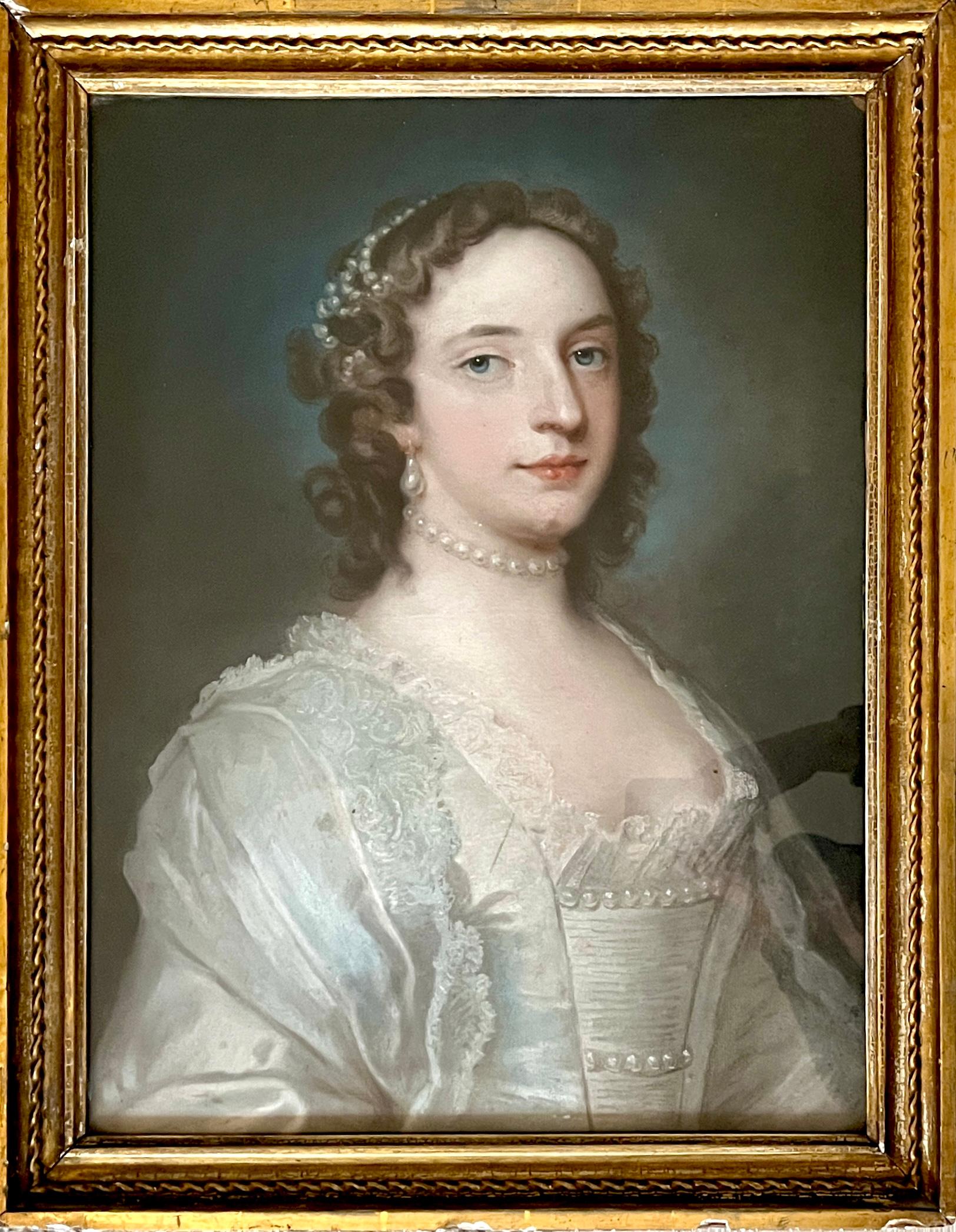 PORTRAIT OF A LADY IN PEARLS - Gray Portrait by William Hoare