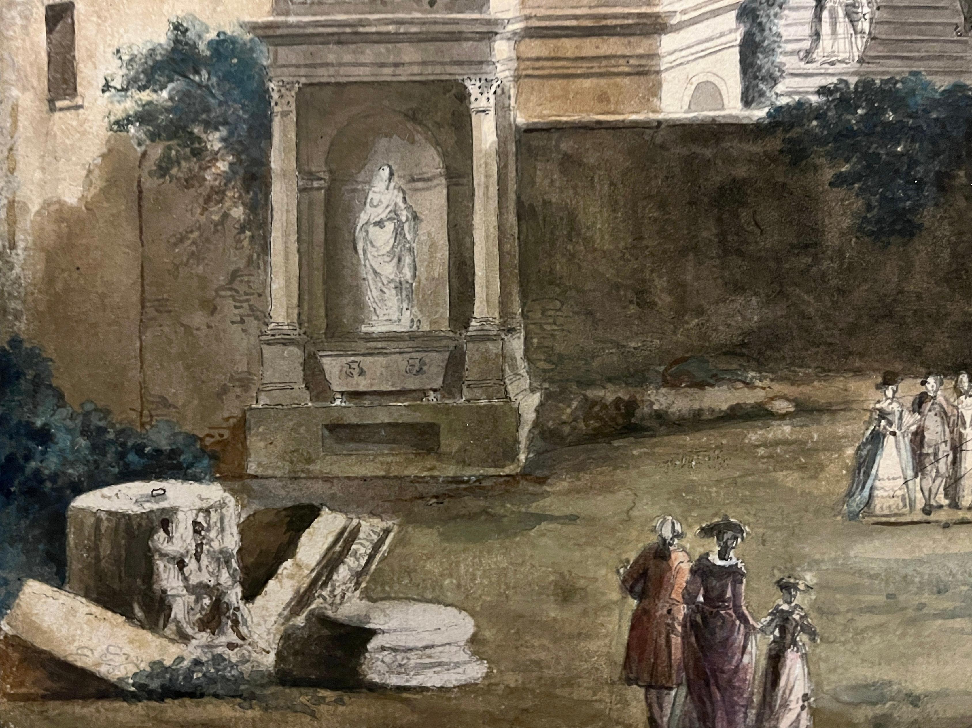 CHARLES-LOUIS CLÉRISSEAU (1721-1820)

THE GARDENS AT THE VILLA D'ESTE AT SUNSET, TIVOLI
Signed l.r. Clérisseau
Pen & black ink, pencil, and watercolour, heightened with bodycolour
45.1 x 59 cm  81 x 77 cm [Framed]
 
Provenance:
[Purchased by a
