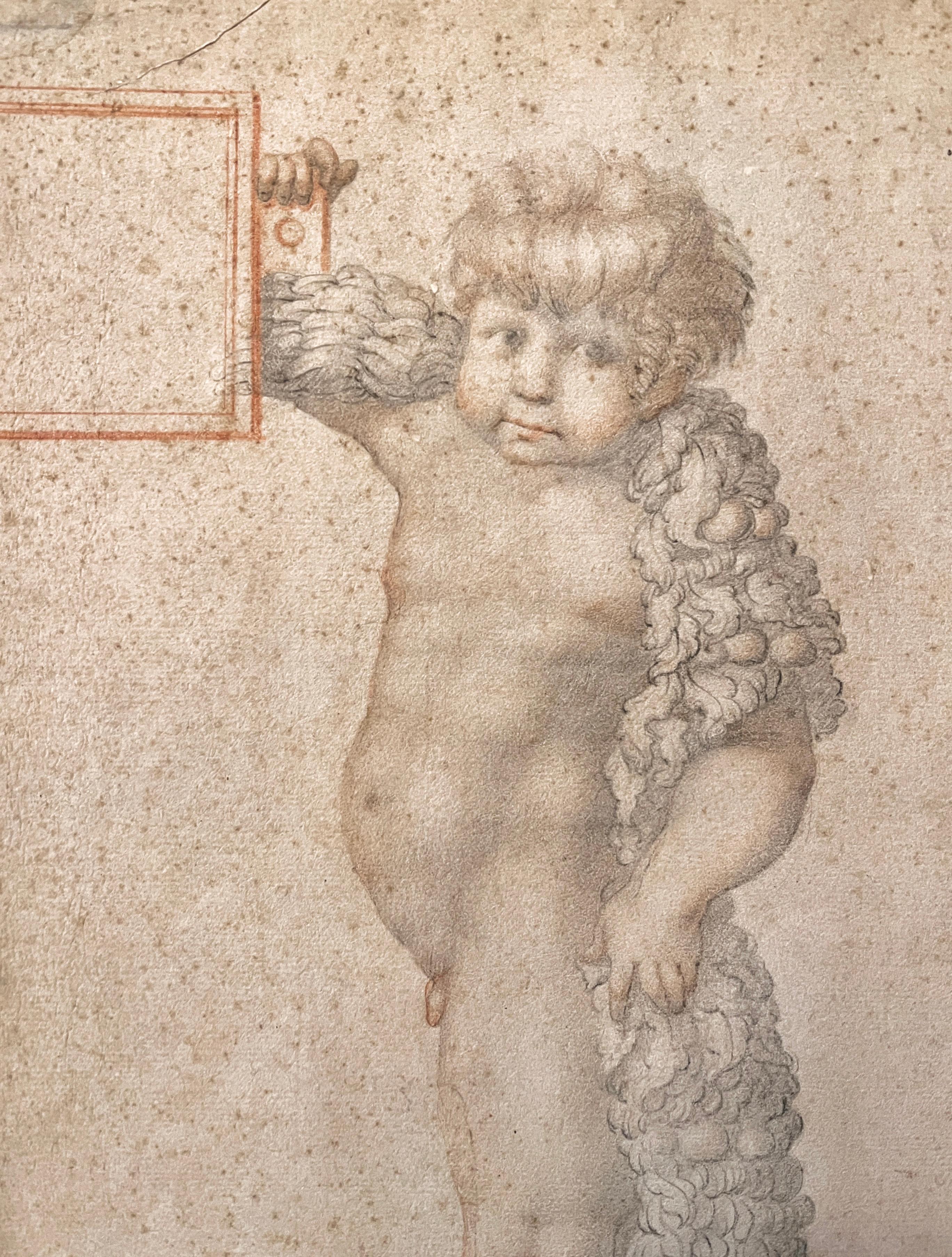 A GARLANDED PUTTO HOLDING A CARTOUCHE (After Raphael’s The Prophet Isaiah) - Art by FLORENTINE SCHOOL c.1550-1600